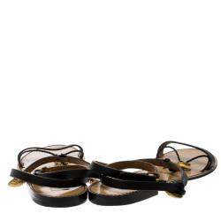 Pre Owned Valentino Black Leather Starfish and Seahorse Flat Sandals Size 40