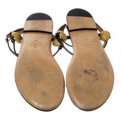 Pre Owned Valentino Black Leather Starfish and Seahorse Flat Sandals Size 40