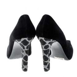 Pre Owned Valentino Black Suede Crystal Embellished Heel Pointed Toe Pumps Size 37.5