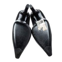 Pre Owned Valentino Black Suede Crystal Embellished Heel Pointed Toe Pumps Size 37.5