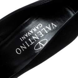 Pre Owned Valentino Black Suede Crystal Embellished Heel Pointed Toe Pumps Size 37.5