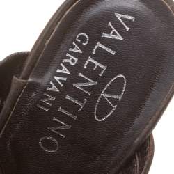 Pre Owned Valentino Dark Brown Satin Strappy Slide Sandals Size 36.5