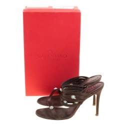 Pre Owned Valentino Dark Brown Satin Strappy Slide Sandals Size 36.5