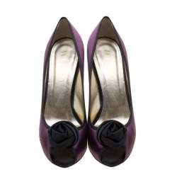 Pre Owned Valentino Two Tone Satin Rosette Peep Toe Platform Pumps Size 40