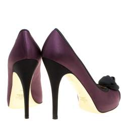 Pre Owned Valentino Two Tone Satin Rosette Peep Toe Platform Pumps Size 40