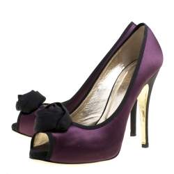 Pre Owned Valentino Two Tone Satin Rosette Peep Toe Platform Pumps Size 40