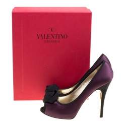 Pre Owned Valentino Two Tone Satin Rosette Peep Toe Platform Pumps Size 40