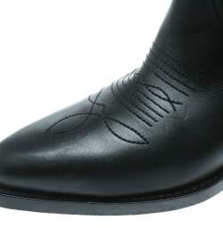 Pre Owned Valentino Black Texan Embroidered Leather Pointed Toe Cowboy Boots Size 36