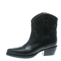 Pre Owned Valentino Black Texan Embroidered Leather Pointed Toe Cowboy Boots Size 36