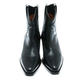 Pre Owned Valentino Black Texan Embroidered Leather Pointed Toe Cowboy Boots Size 36