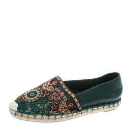 Valentino Green Embroidered Leather Espadrilles Size 35