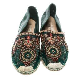 Valentino Green Embroidered Leather Espadrilles Size 35