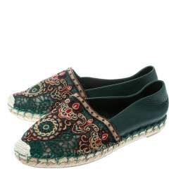 Valentino Green Embroidered Leather Espadrilles Size 35