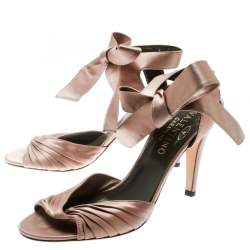 Pre Owned Valentino Blush Pink Pleated Satin Ankle Strap Sandals Size 38.5
