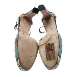 Pre Owned Valentino Multicolor Printed Leather Butterfly Ankle Strap Platform Pumps Size 39
