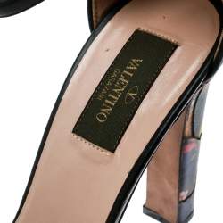 Pre Owned Valentino Multicolor Printed Leather Butterfly Ankle Strap Platform Pumps Size 39
