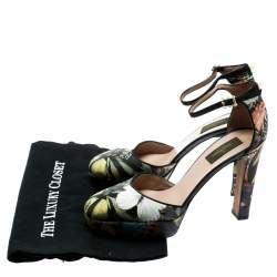 Pre Owned Valentino Multicolor Printed Leather Butterfly Ankle Strap Platform Pumps Size 39