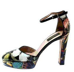 Pre Owned Valentino Multicolor Printed Leather Butterfly Ankle Strap Platform Pumps Size 39