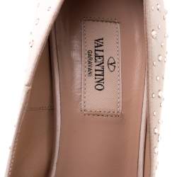Pre Owned Valentino Beige Crystal Embellished Satin/Mesh Criss Cross Platform Pumps Size 37.5