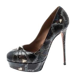 Pre Owned Valentino Multicolor Python Leather Rockstud Round Toe Platform Pumps Size 39