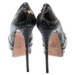 Pre Owned Valentino Multicolor Python Leather Rockstud Round Toe Platform Pumps Size 39