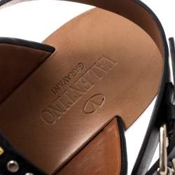 Pre Owned Valentino Black Embellished Leather Flat Sandals Size 37