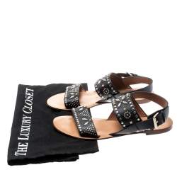 Pre Owned Valentino Black Embellished Leather Flat Sandals Size 37