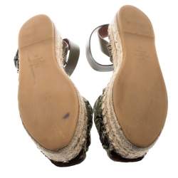 مملوكة مسبقًا Valentino Olive Embroidered And Leather Ankle Strap Espadrille Sandals Size 36