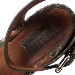 مملوكة مسبقًا Valentino Olive Embroidered And Leather Ankle Strap Espadrille Sandals Size 36