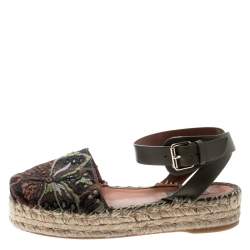 مملوكة مسبقًا Valentino Olive Embroidered And Leather Ankle Strap Espadrille Sandals Size 36