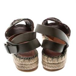 مملوكة مسبقًا Valentino Olive Embroidered And Leather Ankle Strap Espadrille Sandals Size 36