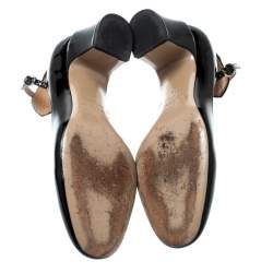 Pre Owned Valentino Black Patent Leather Tango Ankle Strap Pumps Size 36.5