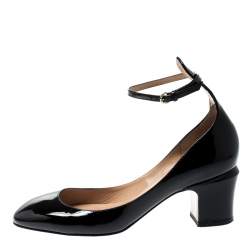 Pre Owned Valentino Black Patent Leather Tango Ankle Strap Pumps Size 36.5