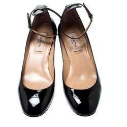 Pre Owned Valentino Black Patent Leather Tango Ankle Strap Pumps Size 36.5