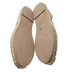 Pre Owned Valentino Beige Lace And Leather Espadrilles Size 39