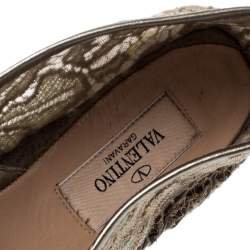 Pre Owned Valentino Beige Lace And Leather Espadrilles Size 39