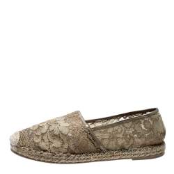 Pre Owned Valentino Beige Lace And Leather Espadrilles Size 39
