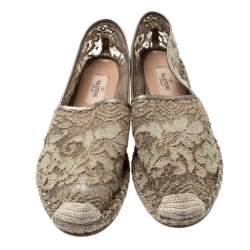 Pre Owned Valentino Beige Lace And Leather Espadrilles Size 39