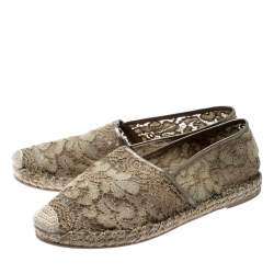 Pre Owned Valentino Beige Lace And Leather Espadrilles Size 39