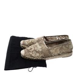 Pre Owned Valentino Beige Lace And Leather Espadrilles Size 39