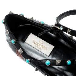 Pre Owned Valentino Multicolor Python Rolling Rockstud Ankle Strap Flats Size 40