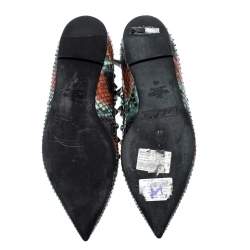 Pre Owned Valentino Multicolor Python Rolling Rockstud Ankle Strap Flats Size 40