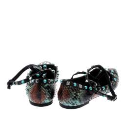 Pre Owned Valentino Multicolor Python Rolling Rockstud Ankle Strap Flats Size 40