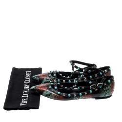 Pre Owned Valentino Multicolor Python Rolling Rockstud Ankle Strap Flats Size 40