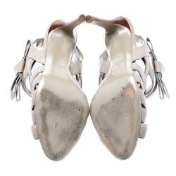 Pre Owned Valentino Grey Leather Peep Toe Strappy Open Toe Sandals Size 37