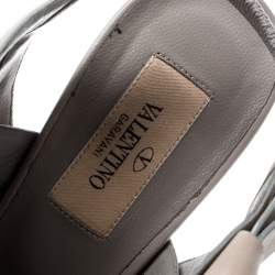 Pre Owned Valentino Grey Leather Peep Toe Strappy Open Toe Sandals Size 37