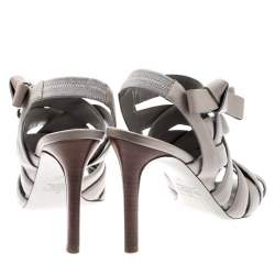 Pre Owned Valentino Grey Leather Peep Toe Strappy Open Toe Sandals Size 37