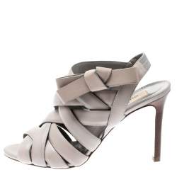 Pre Owned Valentino Grey Leather Peep Toe Strappy Open Toe Sandals Size 37