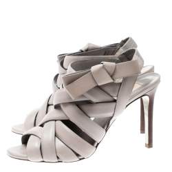 Pre Owned Valentino Grey Leather Peep Toe Strappy Open Toe Sandals Size 37