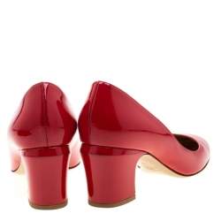 Pre Owned Valentino Red Patent Leather Block Heel Pumps Size 39